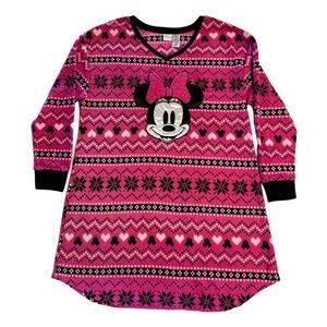 Disney Minnie Mouse Pajamas Night Shirt, L, Pink Fleece PJs
